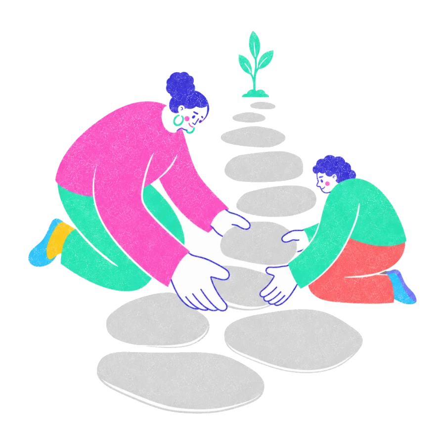 Fenweh &mdash; a therapist and client arranging shapes together on a board, illustrating setting goals collaboratively