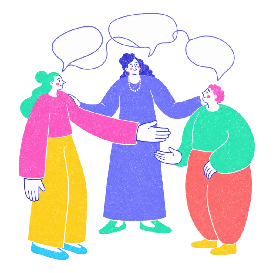 Fenweh — a person mediating between two others with an open hand to each, illustrating interpersonal effectiveness