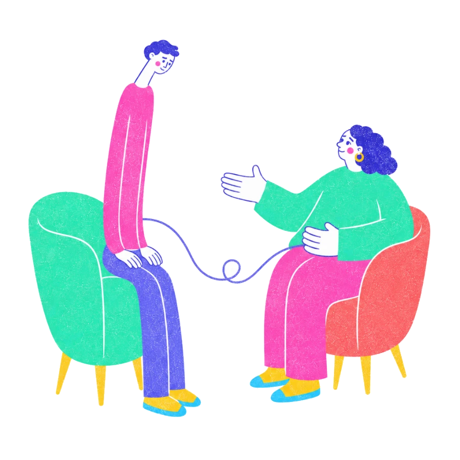 Fenweh — a therapist and a new client meeting for the first time in a bright room, illustrating a first therapy session