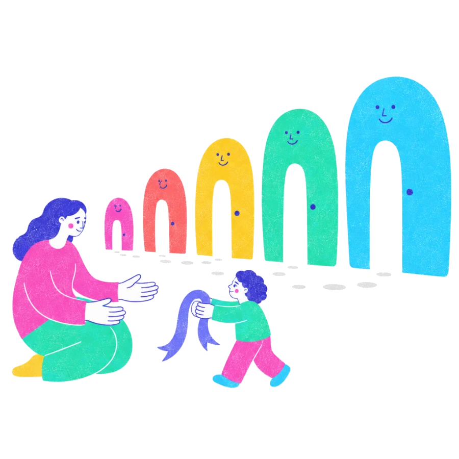 Fenweh — a child walking towards a row of increasingly tall friendly arches, illustrating graded exposure