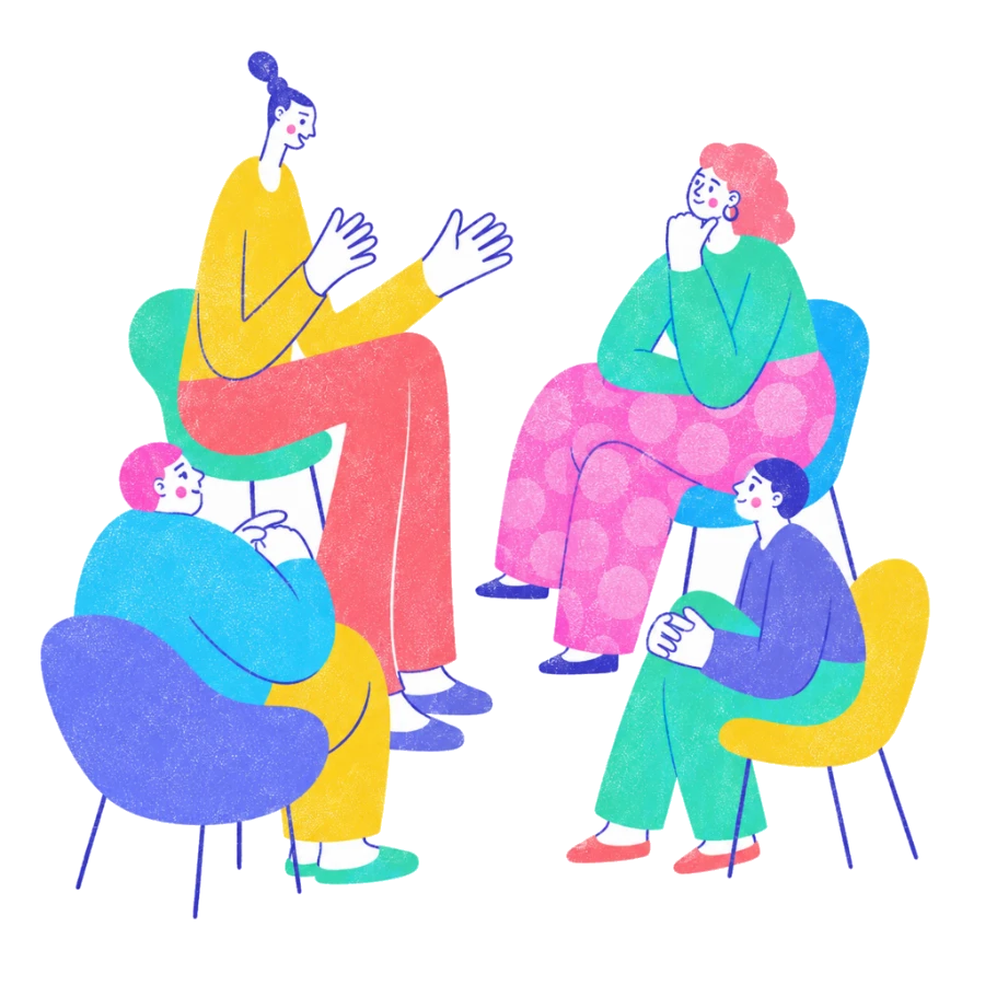 Fenweh &mdash; a circle of people seated together in conversation, illustrating recognition shared with company