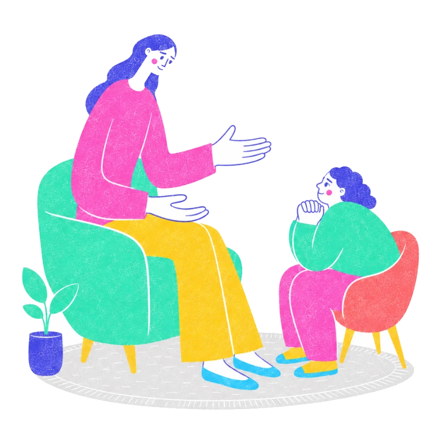 Fenweh — a therapist and client seated facing each other in a warm room, illustrating one-to-one individual therapy