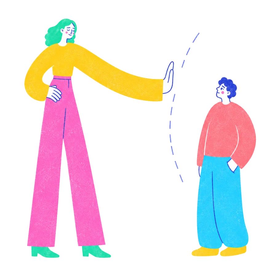 Fenweh — a person holding out a steady hand across a dotted line, illustrating setting a healthy boundary